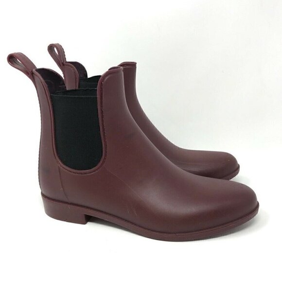 J Crew Matte Chelsea Waterproof Rain Boots Maroon 7 - Picture 1 of 8